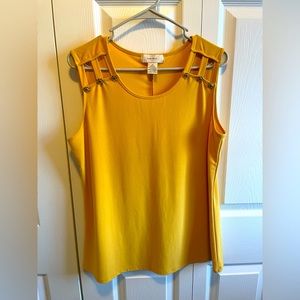 Diana Belle Sleeveless XL Top Mustard Yellow with Gold Button details stretch